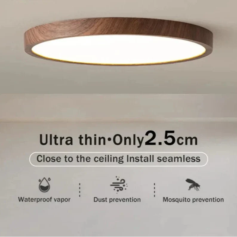 Ceiling Light Fixture Circular Ultrathin Wooden LED for Living Room and Bedroom