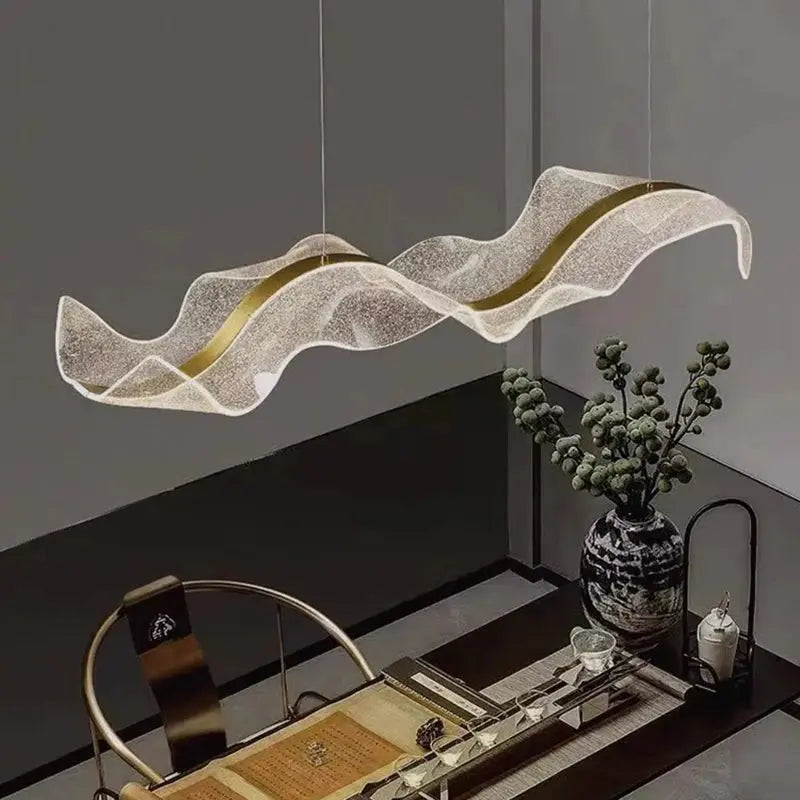 Kitchen Chandeliers Modern LED Pendant with Ocean Wave Ribbon Design for Island