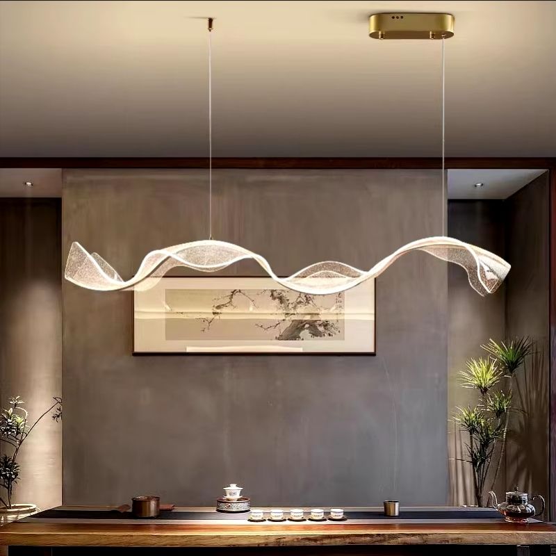 Kitchen Chandeliers Modern LED Pendant with Ocean Wave Ribbon Design for Island