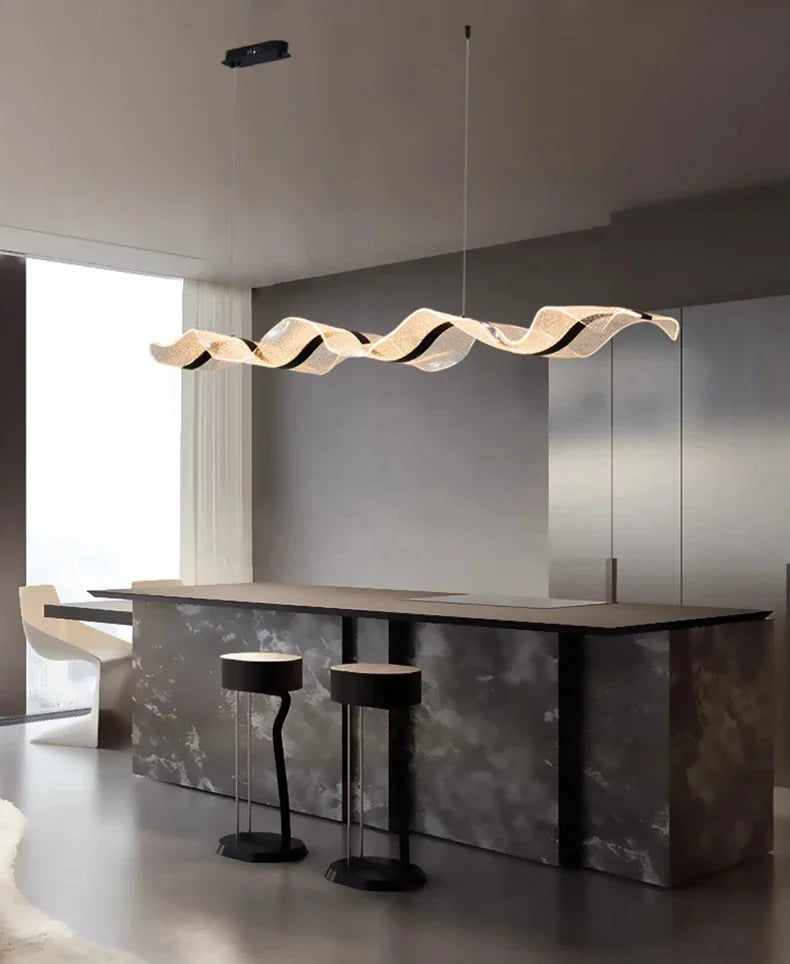Kitchen Chandeliers Modern LED Pendant with Ocean Wave Ribbon Design for Island