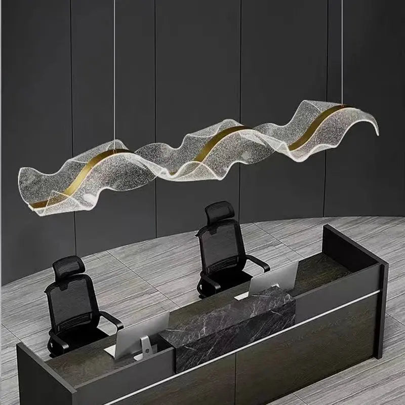 Kitchen Chandeliers Modern LED Pendant with Ocean Wave Ribbon Design for Island