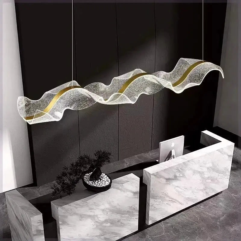 Kitchen Chandeliers Modern LED Pendant with Ocean Wave Ribbon Design for Island