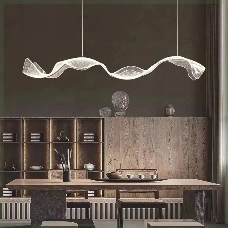 Kitchen Chandeliers Modern LED Pendant with Ocean Wave Ribbon Design for Island