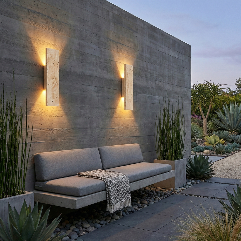 Wall Light Outdoor LED Sconce with Natural Stone Design Waterproof and Dimmable