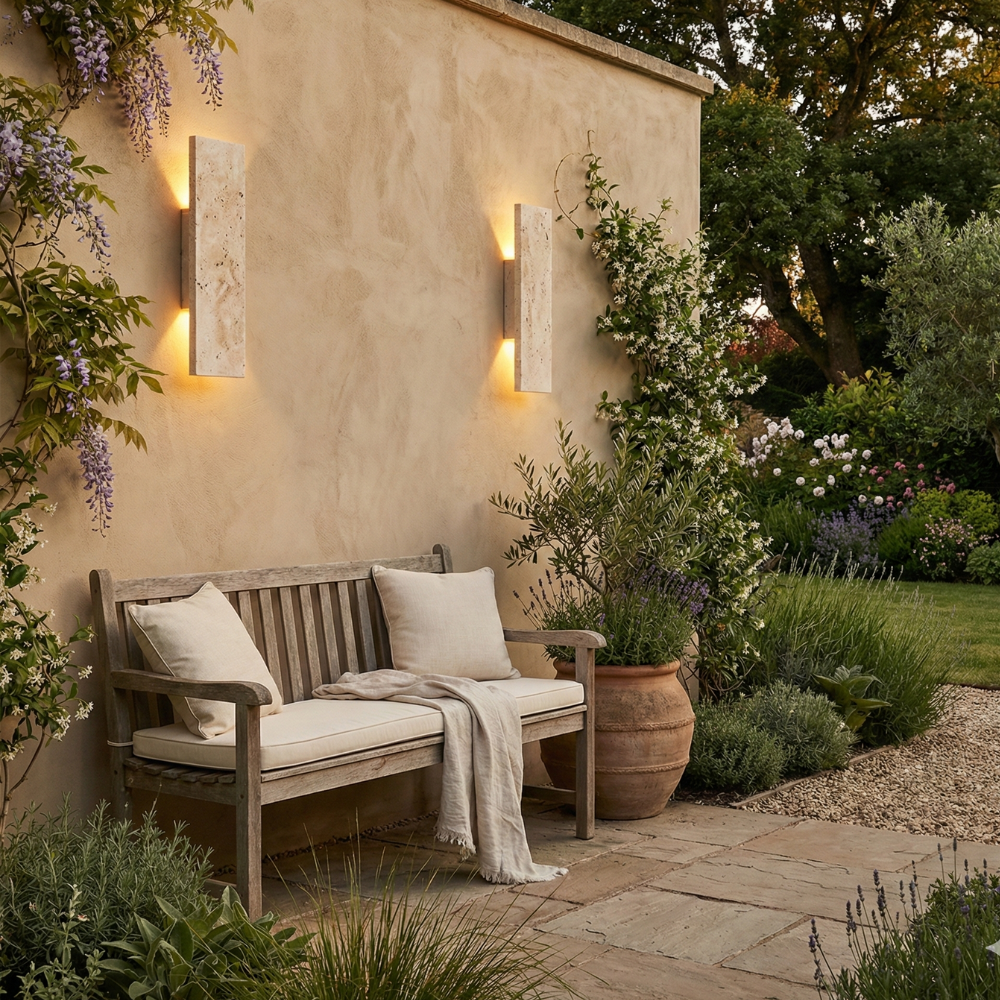 Wall Light Outdoor LED Sconce with Natural Stone Design Waterproof and Dimmable