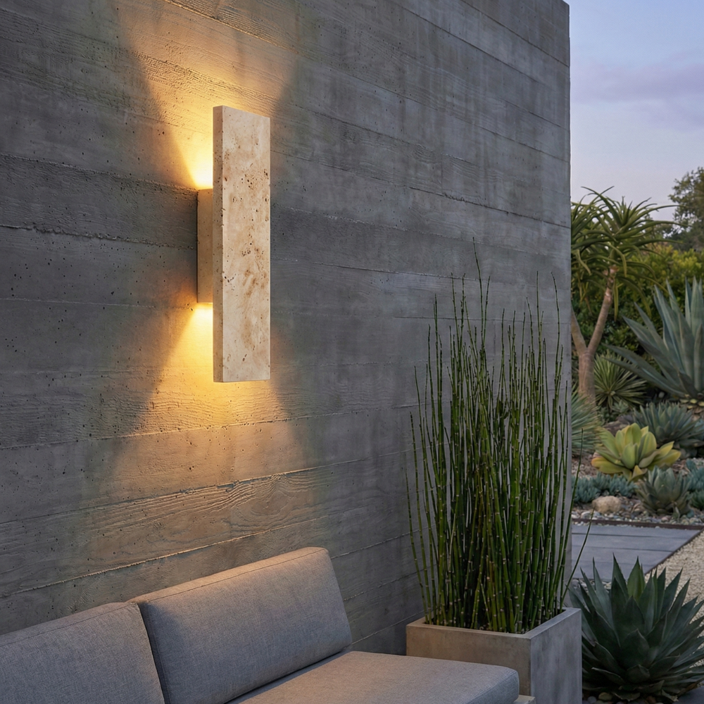 Wall Light Outdoor LED Sconce with Natural Stone Design Waterproof and Dimmable