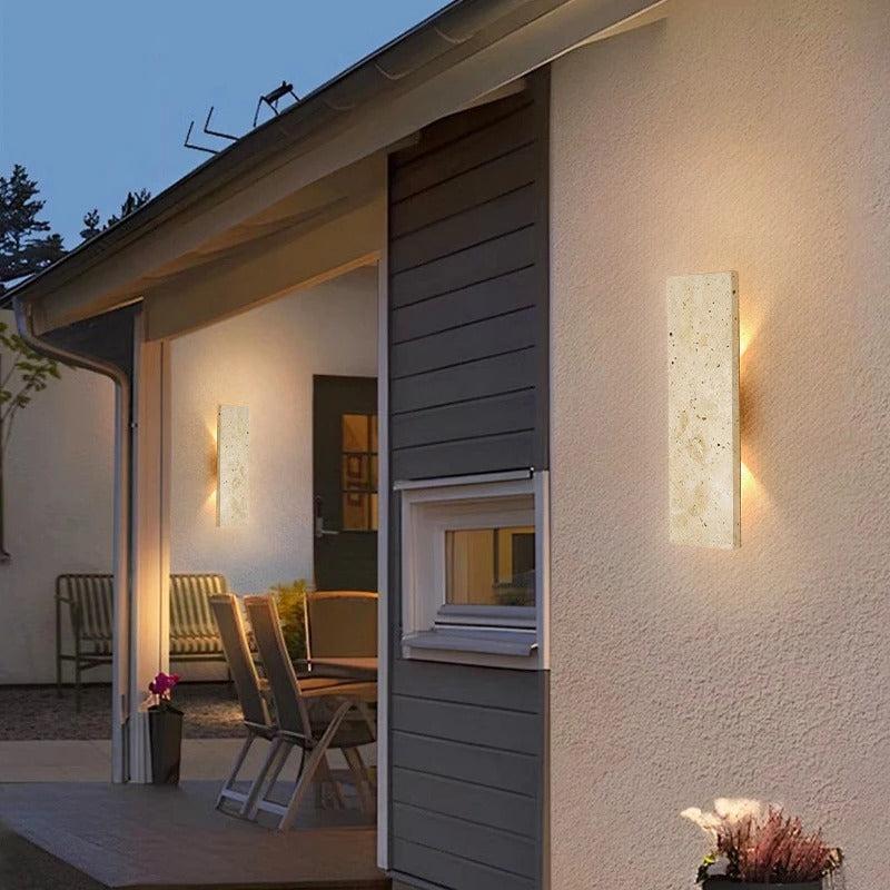 Wall Light Outdoor LED Sconce with Natural Stone Design Waterproof and Dimmable