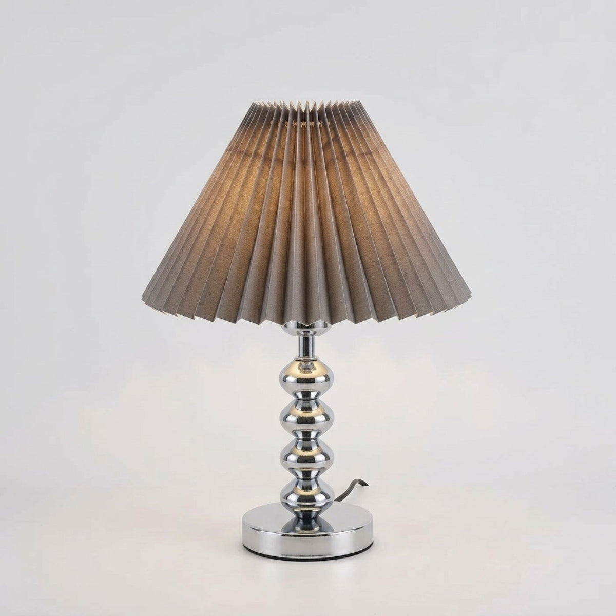 Table Lamp Modern Conical Pleated Shade with Stacked Base and 3 Colour Modes