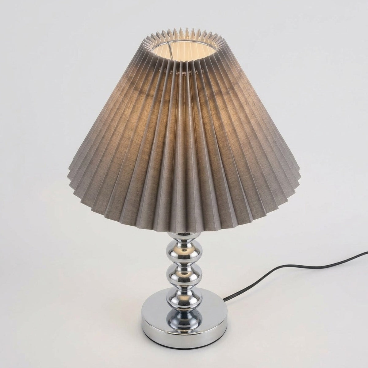 Table Lamp Modern Conical Pleated Shade with Stacked Base and 3 Colour Modes