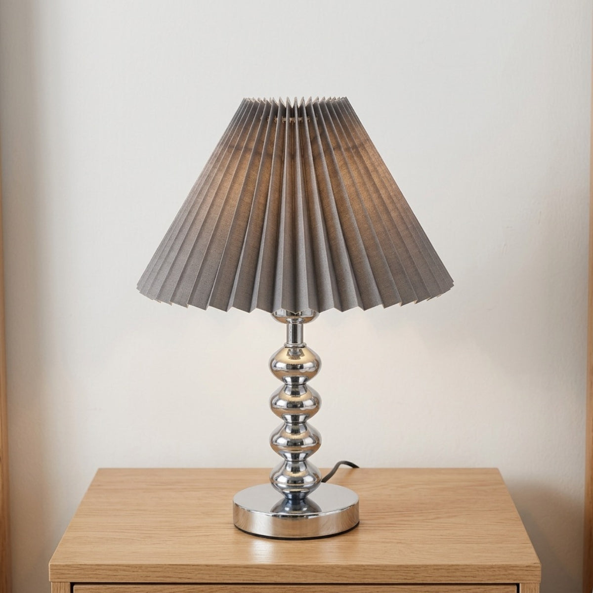 Table Lamp Modern Conical Pleated Shade with Stacked Base and 3 Colour Modes