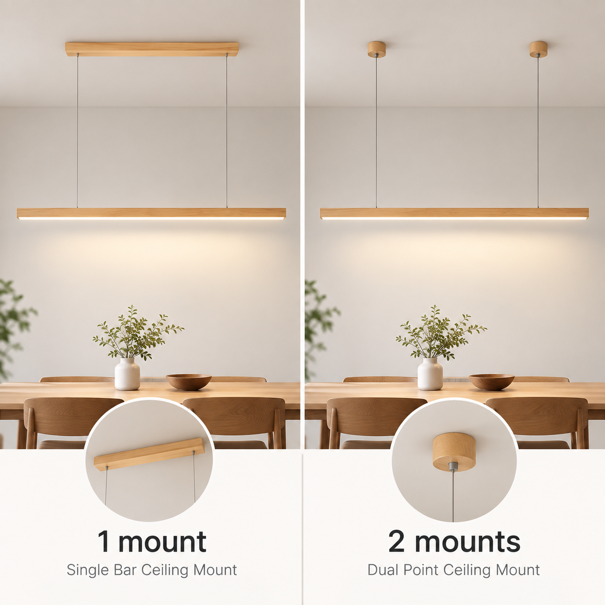 Pendant Light Linear Wooden LED with Slim Bar Shade for Kitchen Island Lighting