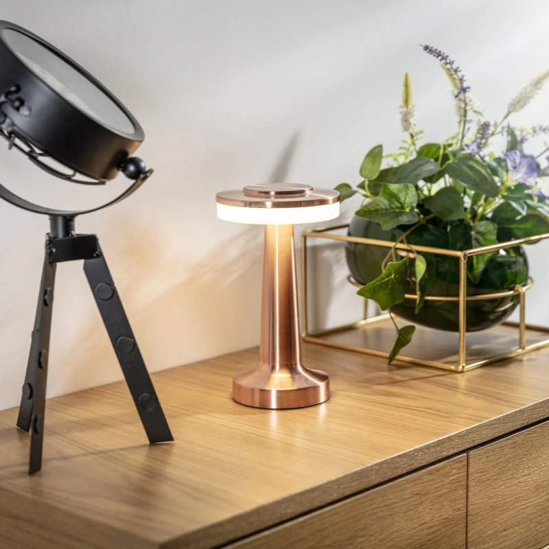 Table Lamp Portable Dimmable with Retro Shade and Rechargeable Battery for Dining