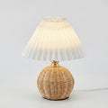 Table Lamp Boho Rattan Woven Base with Wide Pleated Cone Shade and 3 Light Modes