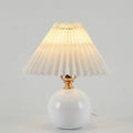Table Lamp Round Ceramic Base with Wide Pleated Shade and 3 Colour Light Modes