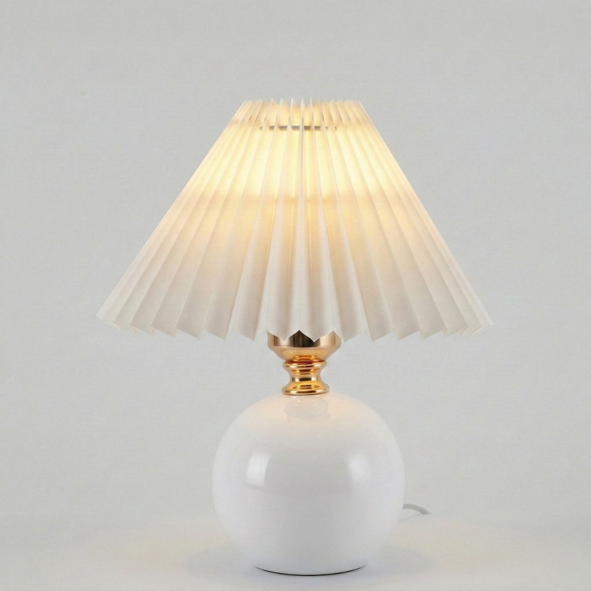 Table Lamp Round Ceramic Base with Wide Pleated Shade and 3 Colour Light Modes