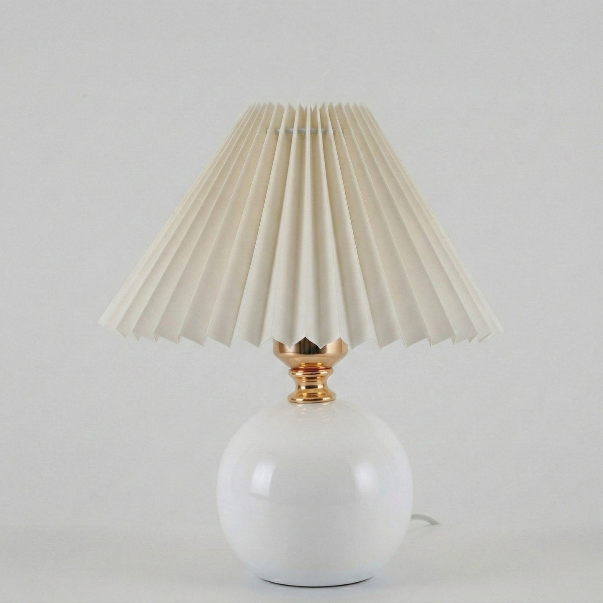 Table Lamp Round Ceramic Base with Wide Pleated Shade and 3 Colour Light Modes