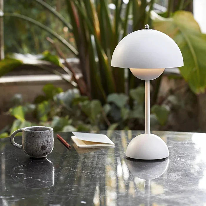 Table Lamp Wireless Minimalist with Rounded Shade and Rechargeable Battery