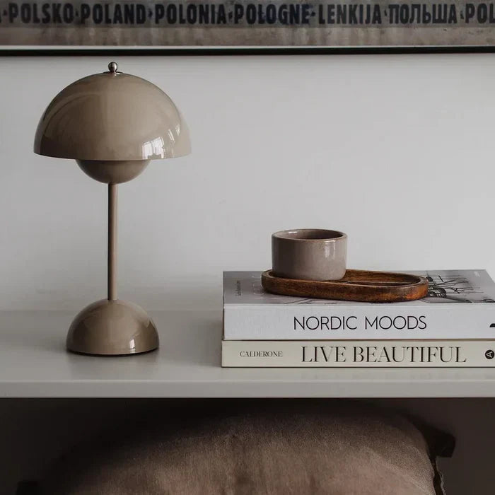 Table Lamp Wireless Minimalist with Rounded Shade and Rechargeable Battery