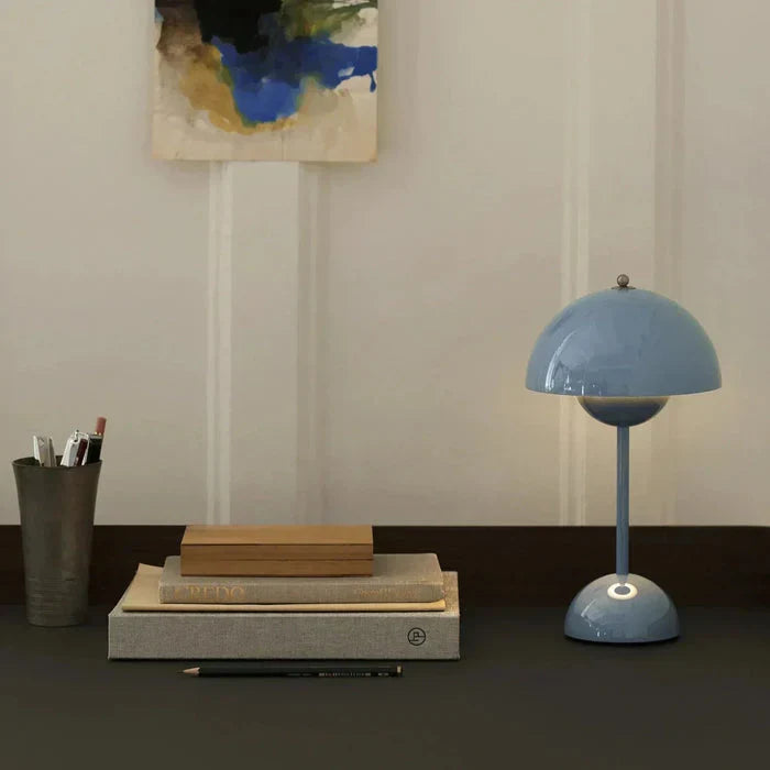 Table Lamp Wireless Minimalist with Rounded Shade and Rechargeable Battery