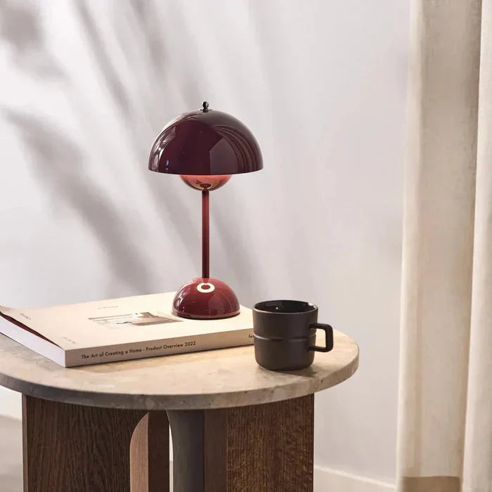Table Lamp Wireless Minimalist with Rounded Shade and Rechargeable Battery