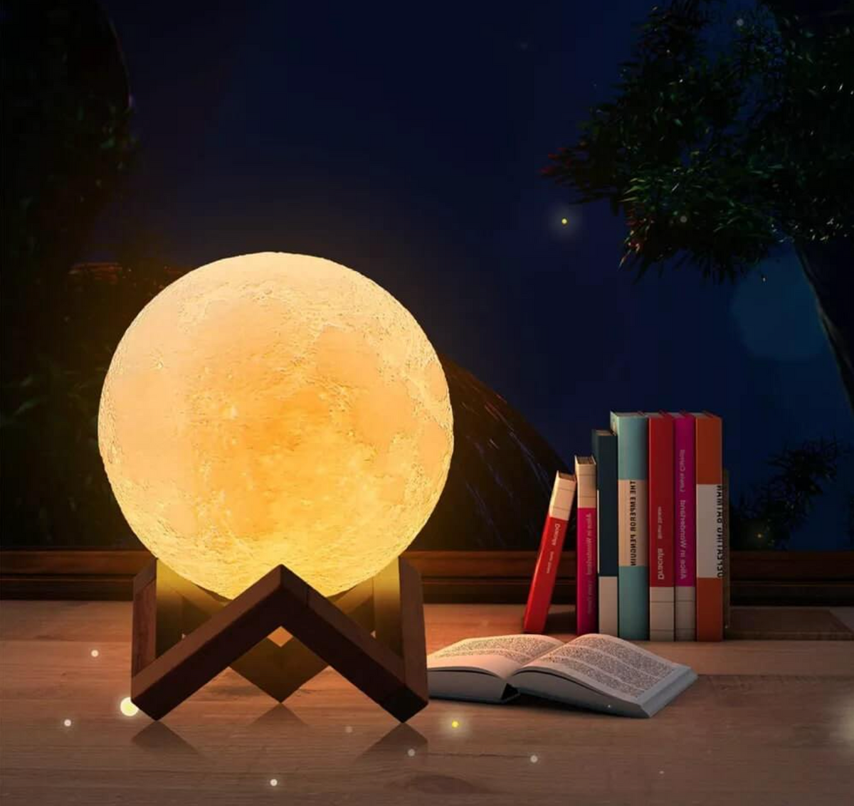 Bedside Lamp Moon Shape Cordless Rechargeable LED with 16 Colours and Remote