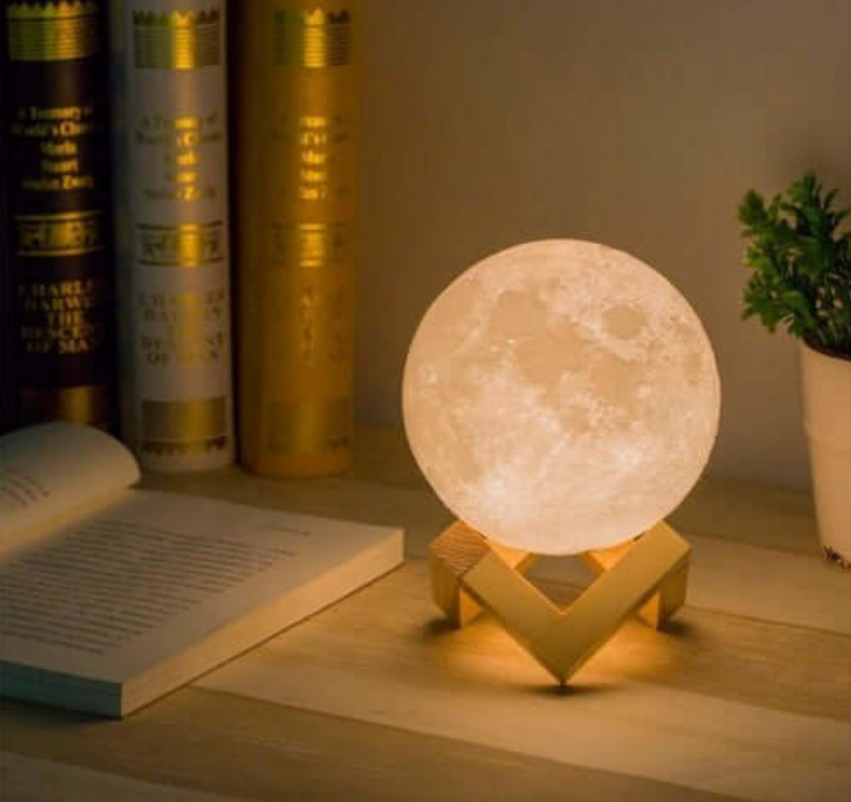Bedside Lamp Moon Shape Cordless Rechargeable LED with 16 Colours and Remote