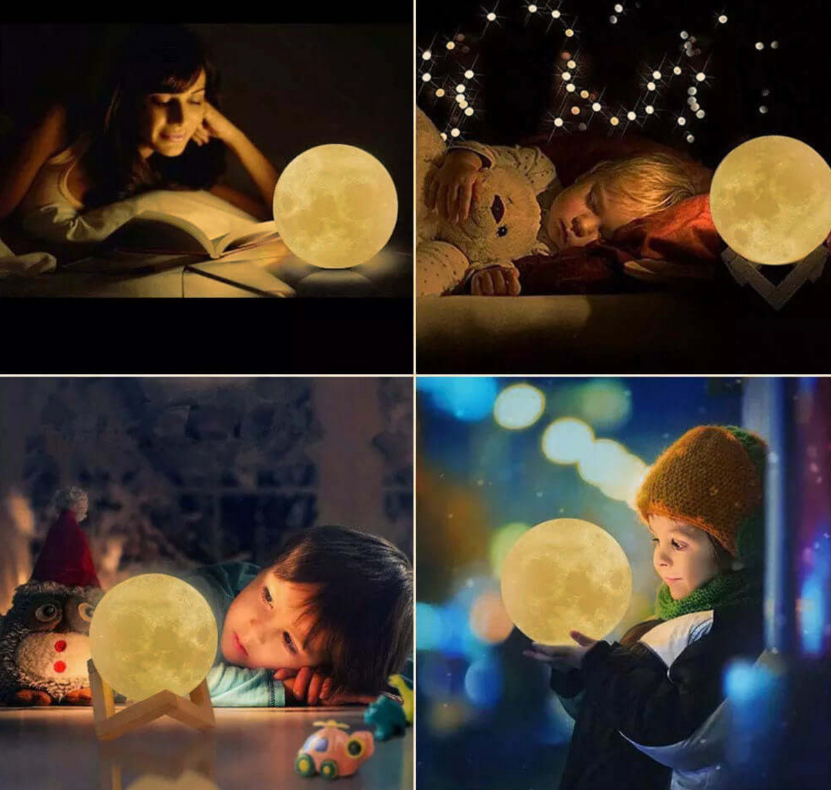 Bedside Lamp Moon Shape Cordless Rechargeable LED with 16 Colours and Remote