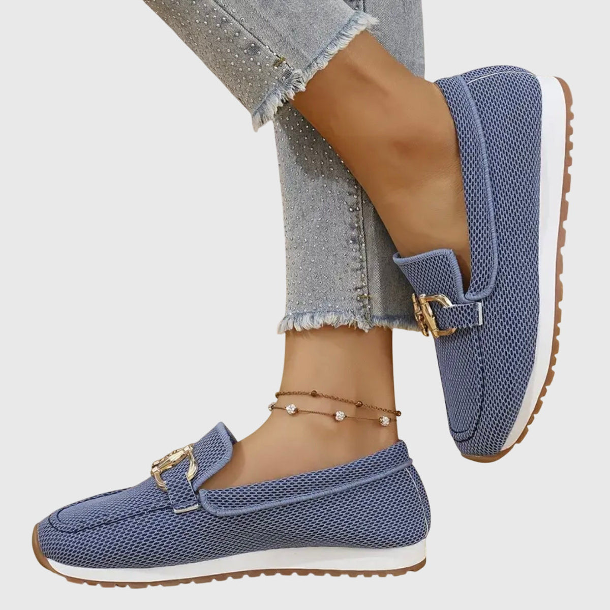 Orthopedic Loafers Flat for Women with Almond Toe and Gold Tone Bar Detail