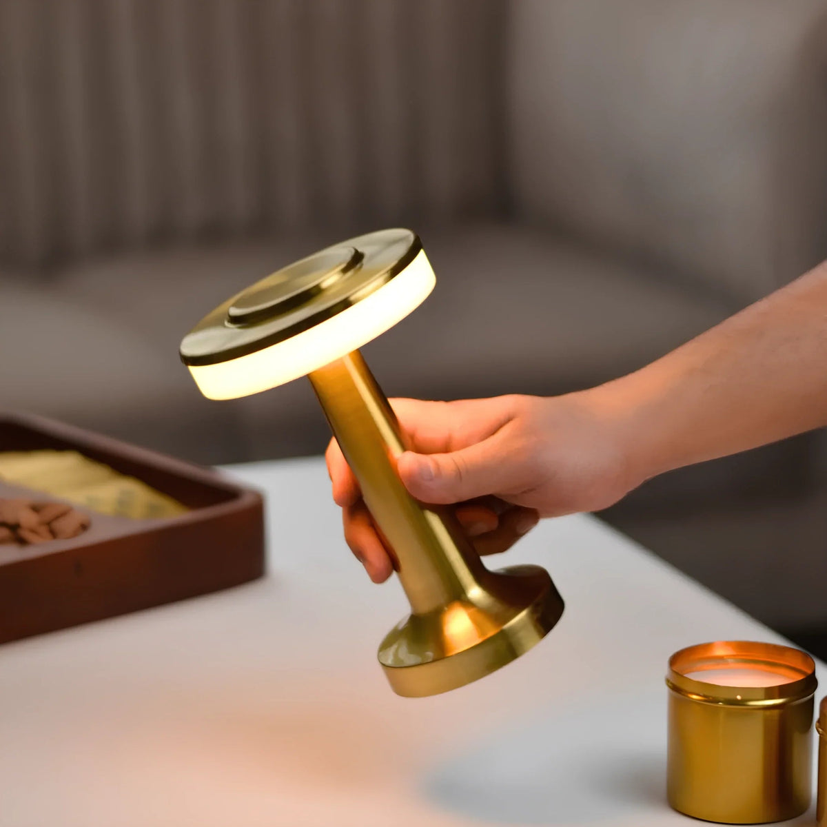 Table Lamp Portable Dimmable with Retro Shade and Rechargeable Battery for Dining