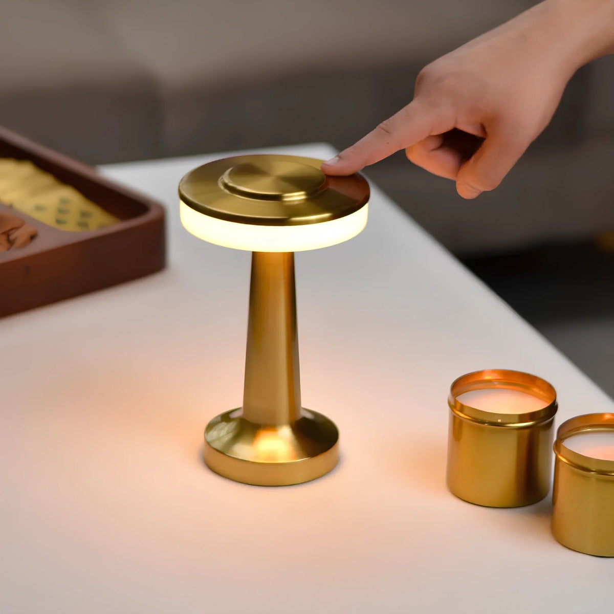 Table Lamp Portable Dimmable with Retro Shade and Rechargeable Battery for Dining