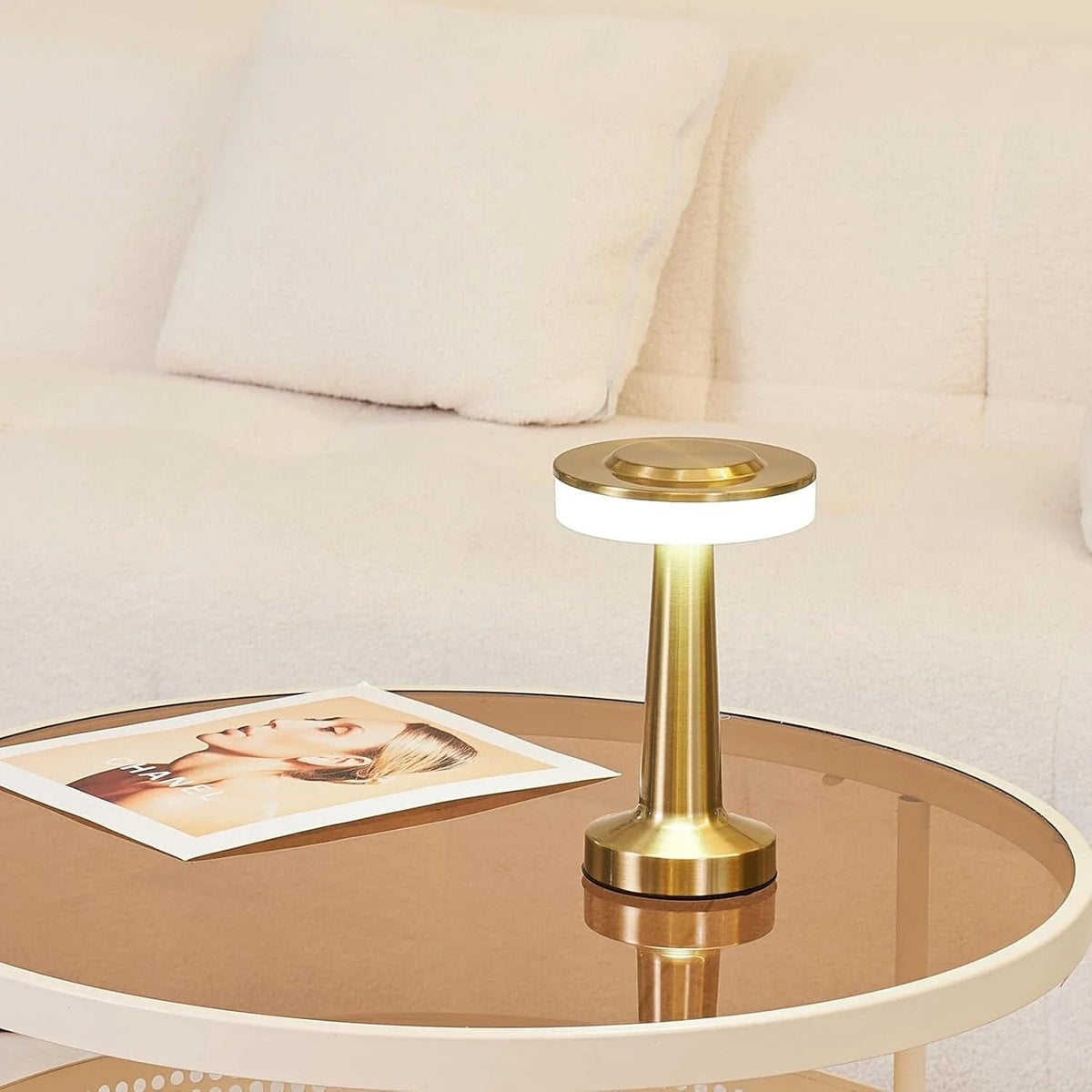 Table Lamp Portable Dimmable with Retro Shade and Rechargeable Battery for Dining