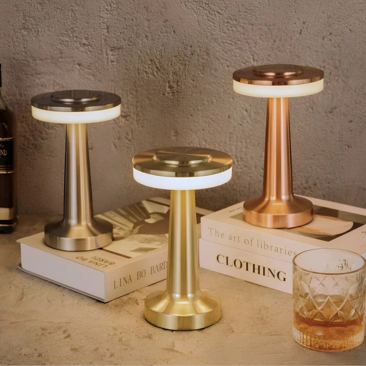 Table Lamp Portable Dimmable with Retro Shade and Rechargeable Battery for Dining