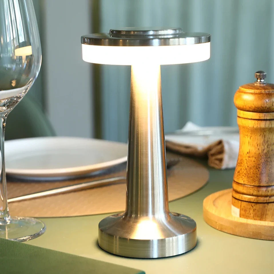 Table Lamp Portable Dimmable with Retro Shade and Rechargeable Battery for Dining
