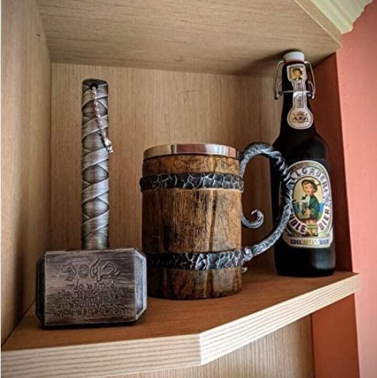 Insulated Tavern Mug Double Walled 650 ml with Carved Norse Motifs