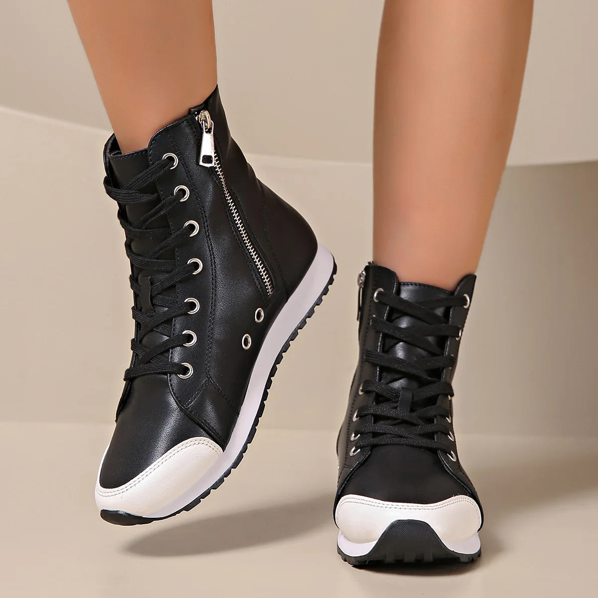 Orthopedic Sneakers High Top for Women with Side Zip and Arch Support Footbed