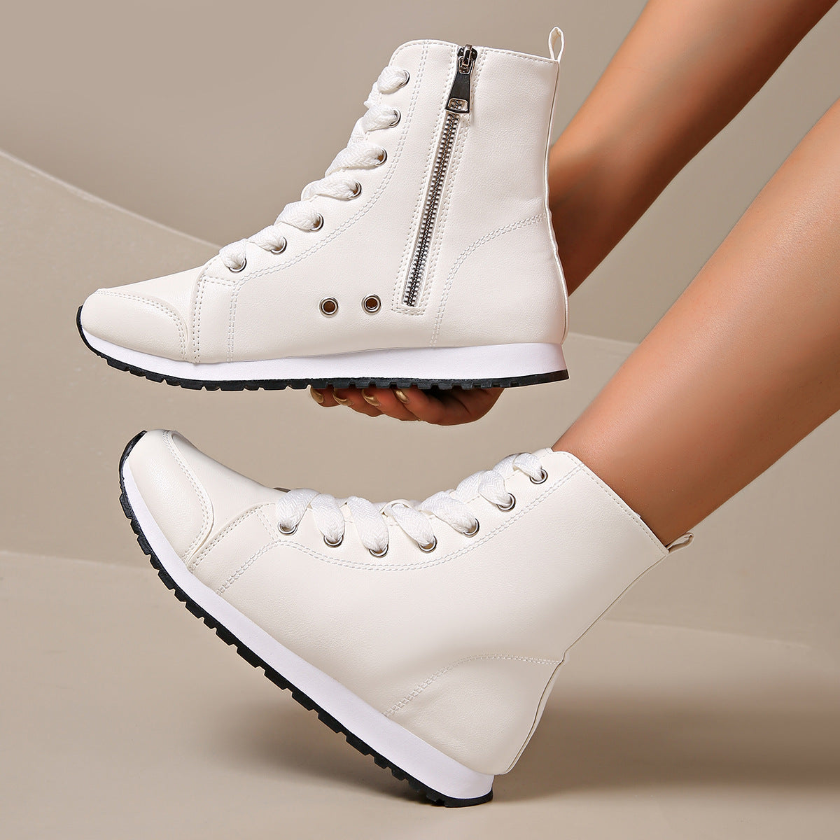 Orthopedic Sneakers High Top for Women with Side Zip and Arch Support Footbed