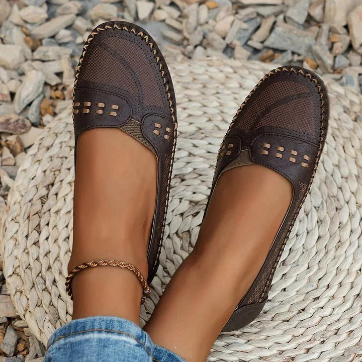 Loafers Perforated Slip On for Women with Breathable Upper and Flat Stable Sole