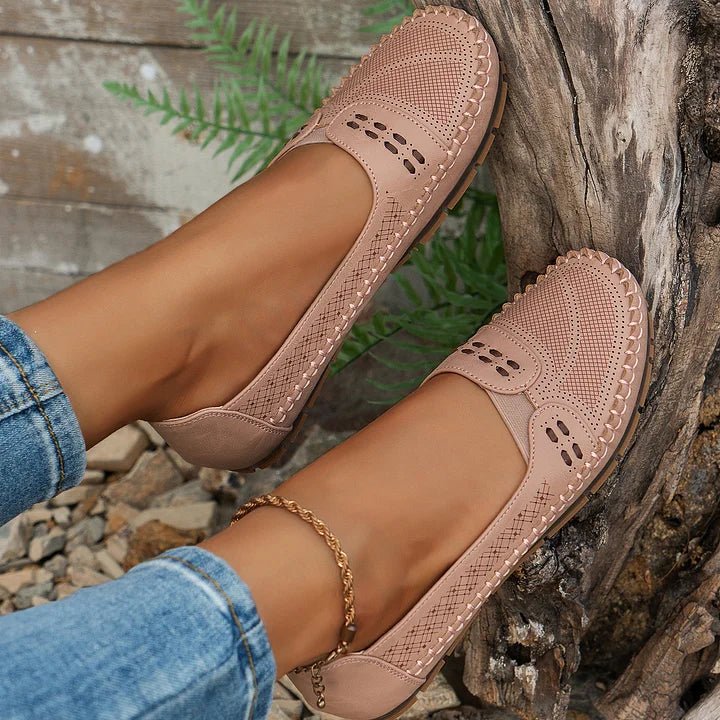 Loafers Perforated Slip On for Women with Breathable Upper and Flat Stable Sole