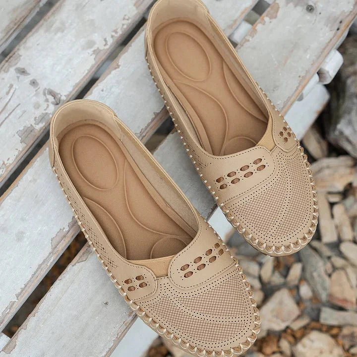 Loafers Perforated Slip On for Women with Breathable Upper and Flat Stable Sole