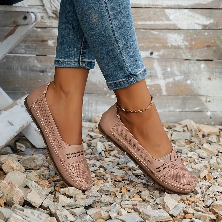 Loafers Perforated Slip On for Women with Breathable Upper and Flat Stable Sole