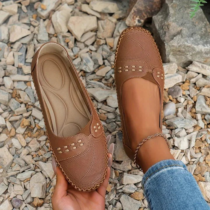 Loafers Perforated Slip On for Women with Breathable Upper and Flat Stable Sole