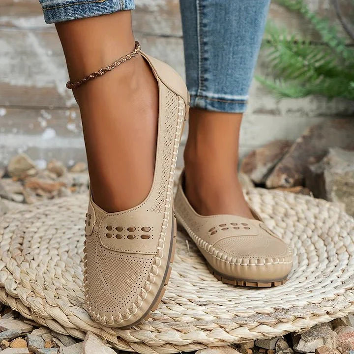 Loafers Perforated Slip On for Women with Breathable Upper and Flat Stable Sole