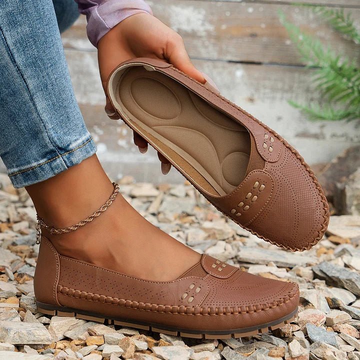 Loafers Perforated Slip On for Women with Breathable Upper and Flat Stable Sole