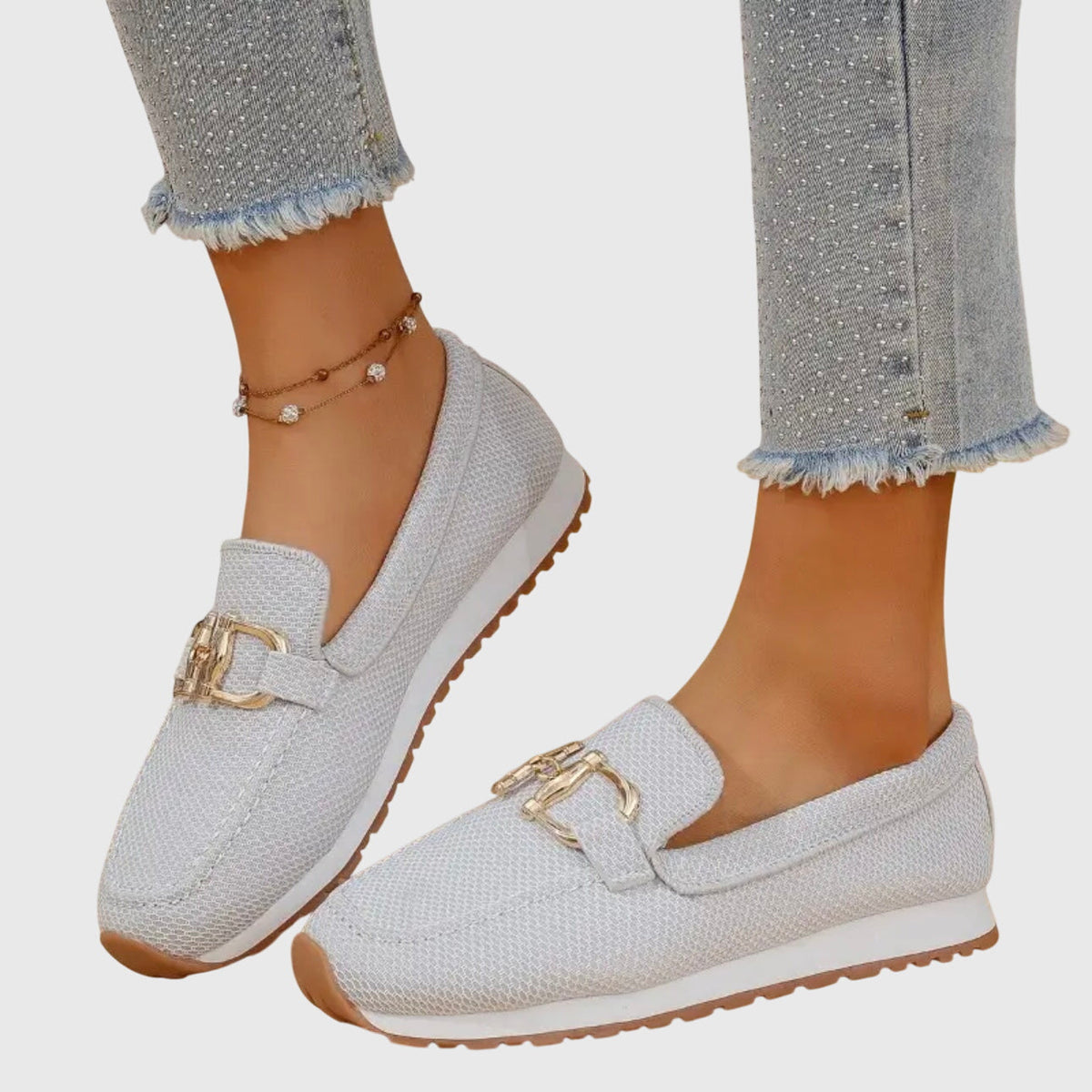 Orthopedic Loafers Slip On for Women with Round Roomy Toe and Metal Buckle Detail