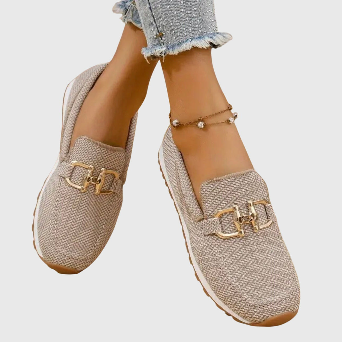 Orthopedic Loafers Slip On for Women with Round Roomy Toe and Metal Buckle Detail