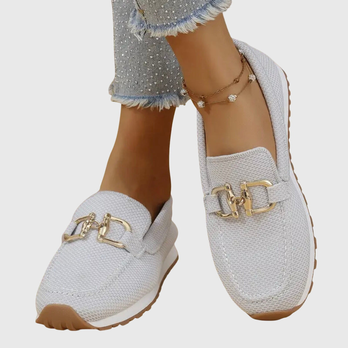 Orthopedic Loafers Slip On for Women with Round Roomy Toe and Metal Buckle Detail