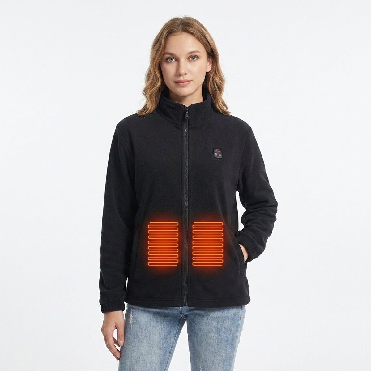 Heated Jacket Fleece with Stand Collar and Zip Front for Women in Cold Weather